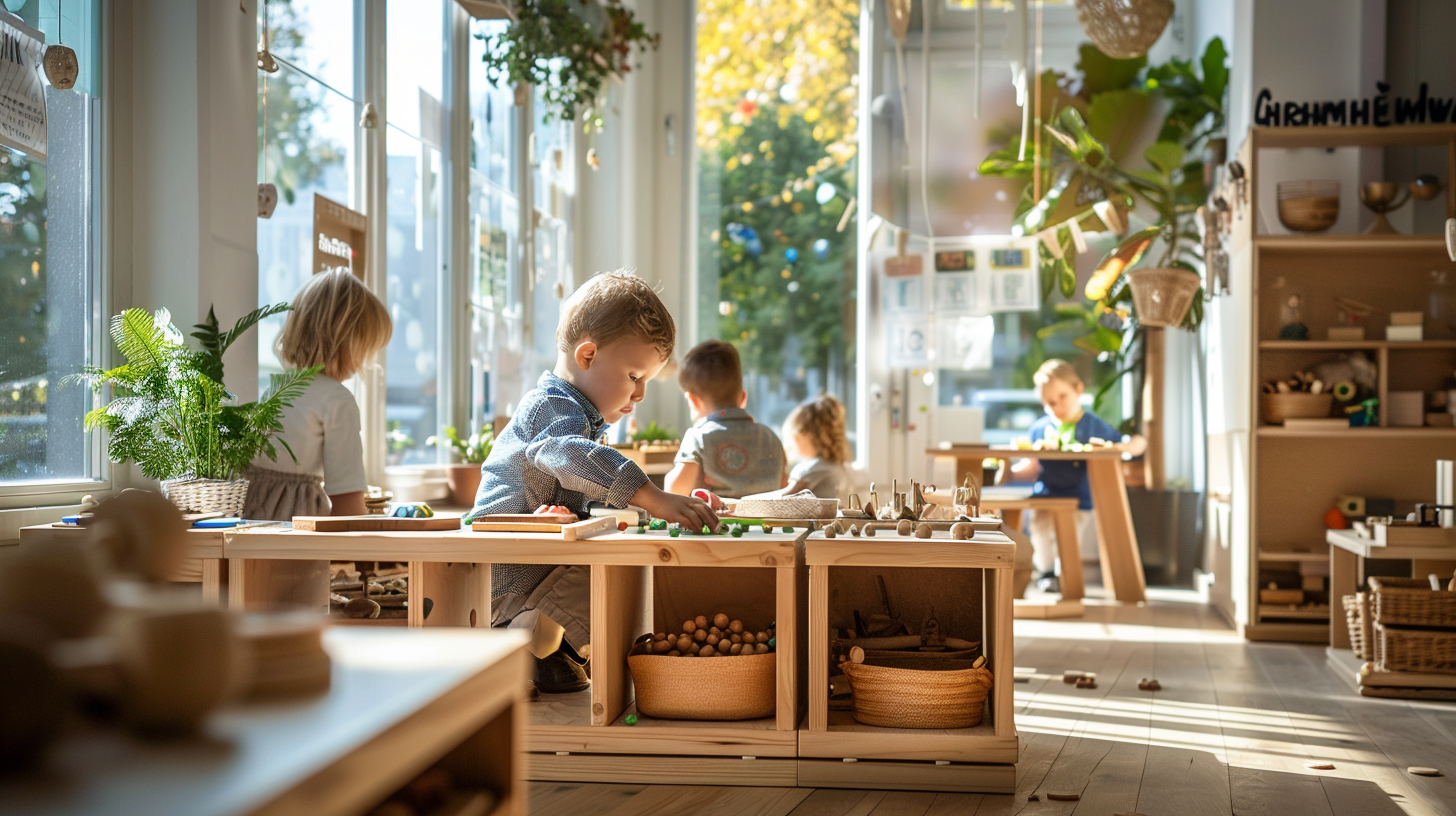 Children learning in Montessori environment