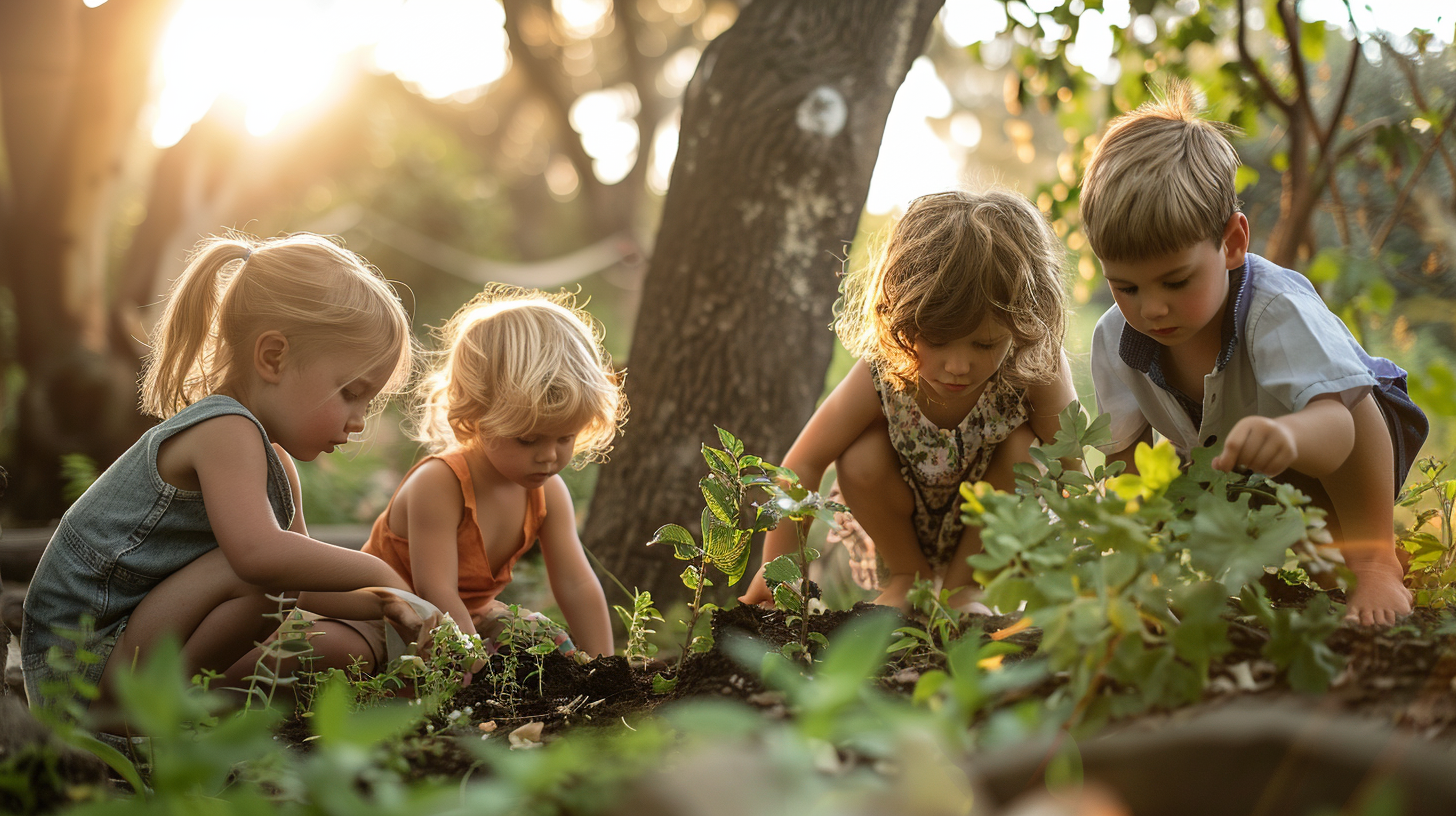 Children in outdoor Montessori activities